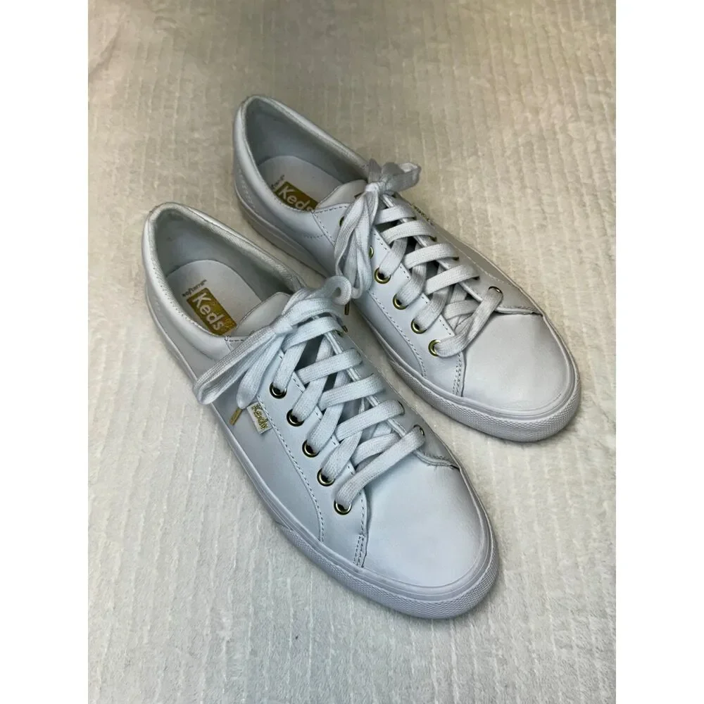 KEDS Jump Kick Leather Lace Up Sneakers, White, Sz 10